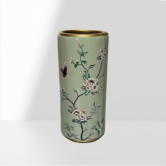 Ceramic Umbrella Stand Umbrella Holder for Entryway Hand-Made Umbrella Stand Barrels Umbrella Holder Cane Floor Standing Vase Ceramic Storage Bucket for Home Office Entrance Indoor.(Dark green 203)-NeatNest