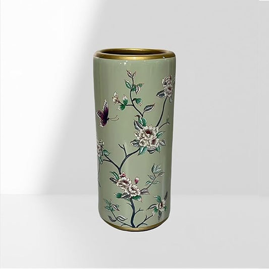 Ceramic Umbrella Stand Umbrella Holder for Entryway Hand-Made Umbrella Stand Barrels Umbrella Holder Cane Floor Standing Vase Ceramic Storage Bucket for Home Office Entrance Indoor.(Dark green 203)-NeatNest