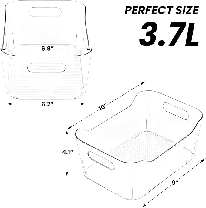 Clear Plastic Storage Bins, Set of 12, Multi-Use Organization and Storage Containers for Pantry, Cabinet, Refrigerator, Freezer, Bathroom, Organizer Bins for Home & Kitchen-NeatNest