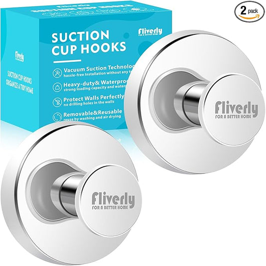 2pcs Suction Cup Hooks for Shower,Inside Shower,Wall,Bathroom,Bedroom,Kitchen,Door,Glass Window, Mirror, Tile, No Drilling Hanging for Towels,Robes,Loofah,hat,Clothing,Wreath (Chrome)