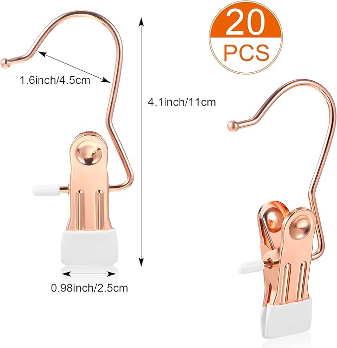 Hotop Boot Hanger Clips for Closet, Laundry Hanging Hooks Heavy Duty Clips Boot Holder Portable Single Hooks Space Saving for Pants Jeans Clothes Hats Tall Towels(Rose Gold,20 Pieces)-NeatNest