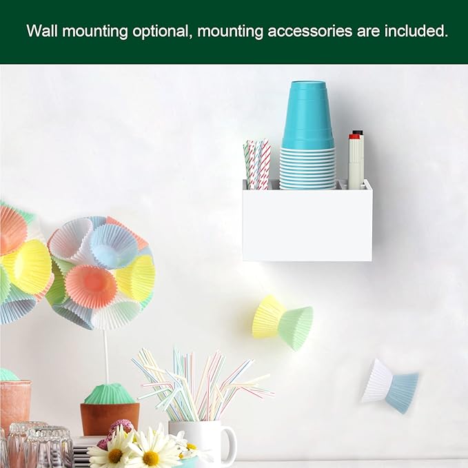 Cup Holder with Marker Slot, Party Cup Dispenser Acrylic Cup Organizer Mark Your Cup and Drink Up Caddy Modern Bar Counter Decor, White-NeatNest