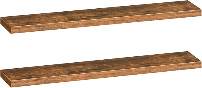 HOOBRO Floating Shelves for Wall, Wall Mounted Shelf Set of 2, 55" Hanging Shelf with Invisible Brackets, for Wall in Bathroom, Bedroom, Toilet, Kitchen, Living Room, Office, Rustic Brown BF140BJP201-NeatNest
