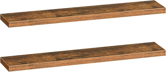 HOOBRO Floating Shelves for Wall, Wall Mounted Shelf Set of 2, 55" Hanging Shelf with Invisible Brackets, for Wall in Bathroom, Bedroom, Toilet, Kitchen, Living Room, Office, Rustic Brown BF140BJP201-NeatNest