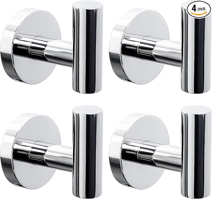 Kruodop Towel Hooks for Bathroom,4 Packs Wall Mount Towel Holder,Black Matte Wall Robe Hook,Stainless Steel Heavy Duty Door Hanger Towel Hook for Kitchen, Bedroom,Hotel,Pool,Coats