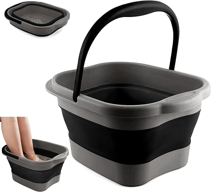 Collapsible Foot Tub Feet Soaking Spa Bath with Massager Acupoints for Circulation, Plastic Inflatable Feet Soak Basin Foldable Foot Soaker Bucket Footbath Bowl Tools for Men Adults, Black-NeatNest