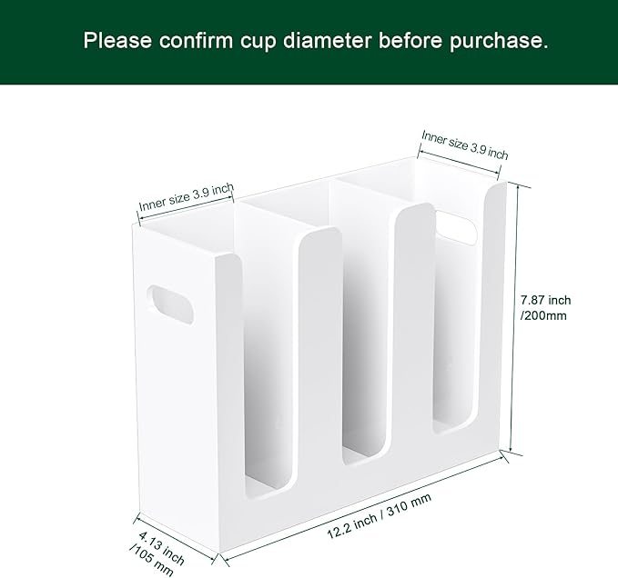Disposable Coffee Cup Dispenser with Handles, Countertop or Wall Mount Hot/Cold Drink Cup and Lid Holder - Bathroom/Kitchen/Office Acrylic Cup Lid Storage Organizer (3 Compartments, White)-NeatNest