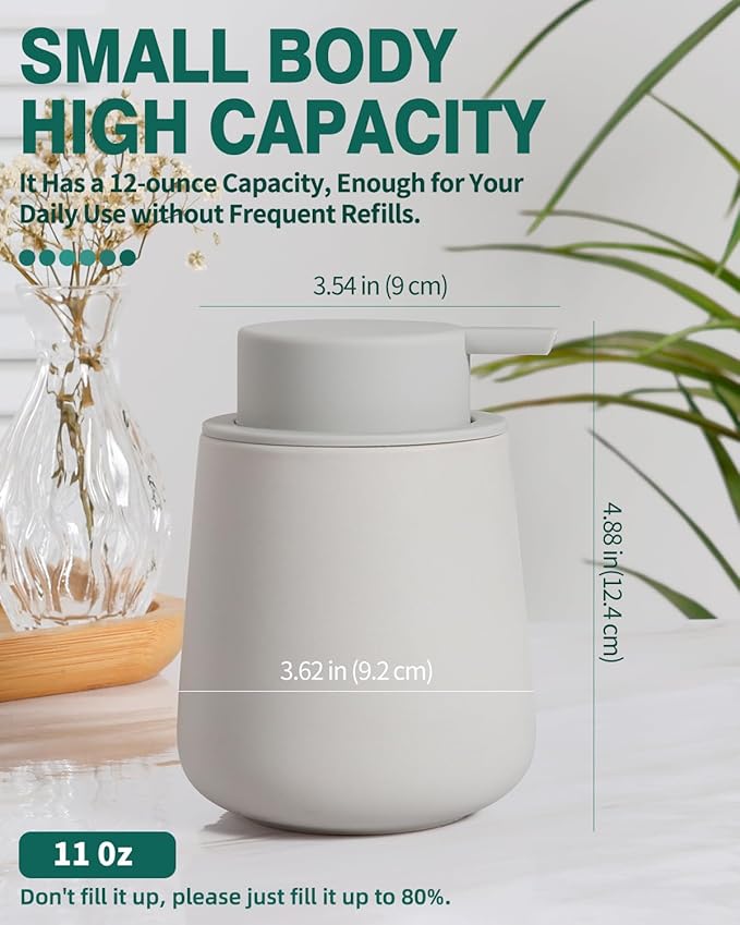 Bosilunlife Soap Dispenser Bathroom - Grey Ceramic Soap Dispenser Lotion Hand Pump Dish Soap Bottle for Kitchen 12oz Refillable Liquid Hand Wash Dispenser for Bathroom-NeatNest