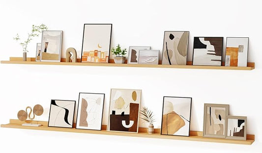 Floating Picture Ledge Shelves for Wall Set of 2, 72 Inches Picture Ledge Shelf with Long Large Nursery Book Shelf for Toys Storage Kids Bookshelf Wall Mounted Living Room Bedroom Decor Frames, Oak-NeatNest
