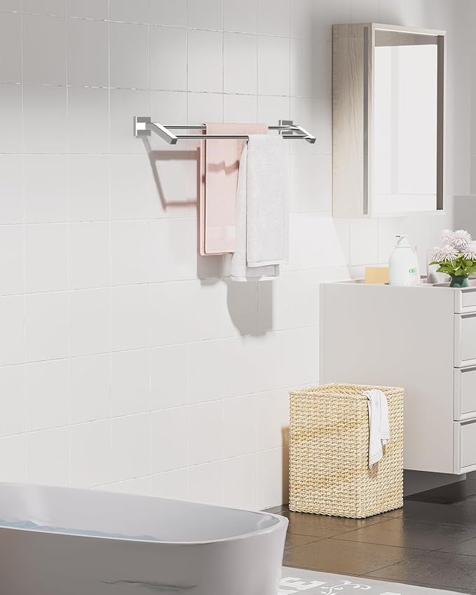 Alise Bath Double Towel Bars Towel Racks for Bathroom Lavatory,Wall Mount Towel Holder Heavy Duty SUS304 Stainless Steel Towel Hanger Towel Rail,Polished Chrome,32 Inch