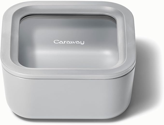 Caraway Glass Food Storage - 4.4 Cup Glass Container - Ceramic Coated Food Container - Non Toxic, Non Stick Lunch Box Container with Glass Lids - Dishwasher, Oven, & Microwave Safe - Gray-NeatNest