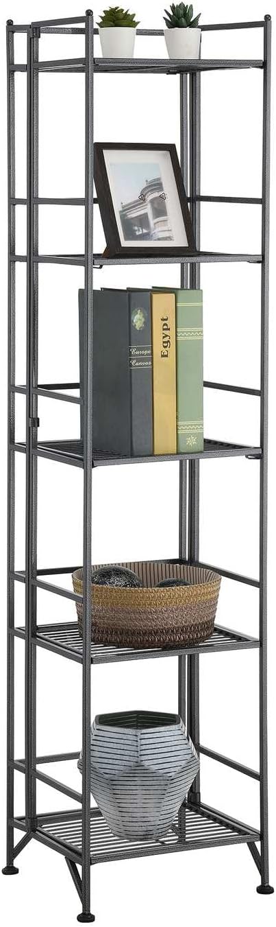 Convenience Concepts Xtra Storage Shelves - 5-Tier Folding Metal Storage Shelves, Closet Organizer for Office, Laundry Room, Bedroom, Garage, Kitchen, Bathroom, Speckled Gray-NeatNest