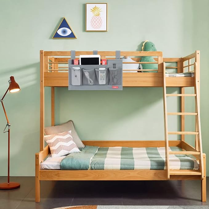 Hanging Bedside Caddy, Bedside Storage Organizer for Magazine, Phone, Remote control (6 Pockets-Grey)-NeatNest