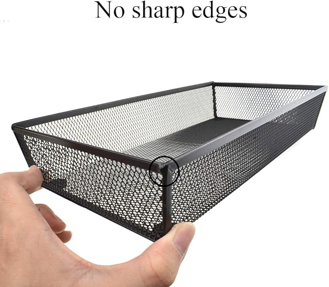 HAHIYO Stackable Mesh Tray Cup 12 x 6 x 2 inches Sturdy Container for Desk Drawer Organizer Collection for Home Office School kitchen Soft Foam Feet No Sharp Edges 1 Pack Black-NeatNest