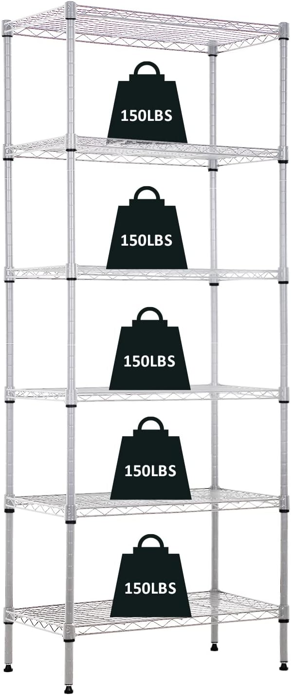 6-Tier Wire Shelving Unit Storage Shelves Metal Shelves 60"x23"x13" Heavy Duty Metal Storage Rack Wire Rack NSF Height Adjustable for Home Kitchen Bathroom Garage Shelving(Chrome)