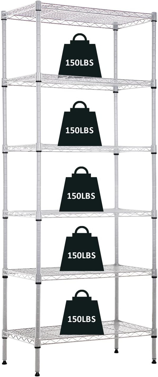 6-Tier Wire Shelving Unit Storage Shelves Metal Shelves 60"x23"x13" Heavy Duty Metal Storage Rack Wire Rack NSF Height Adjustable for Home Kitchen Bathroom Garage Shelving(Chrome)