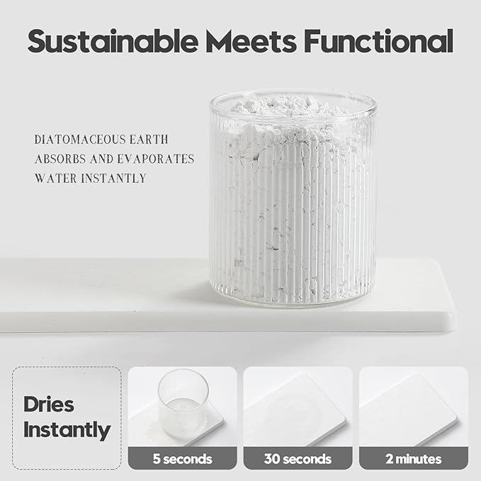 3PCS Bathroom Sink Vanity Trays, Quick Stone Drying Mat Dish Soap Dispenser Sponge Holder for Kitchen Counter, Diatomaceous Earth Water Absorbing Caddy Organizer, White-NeatNest