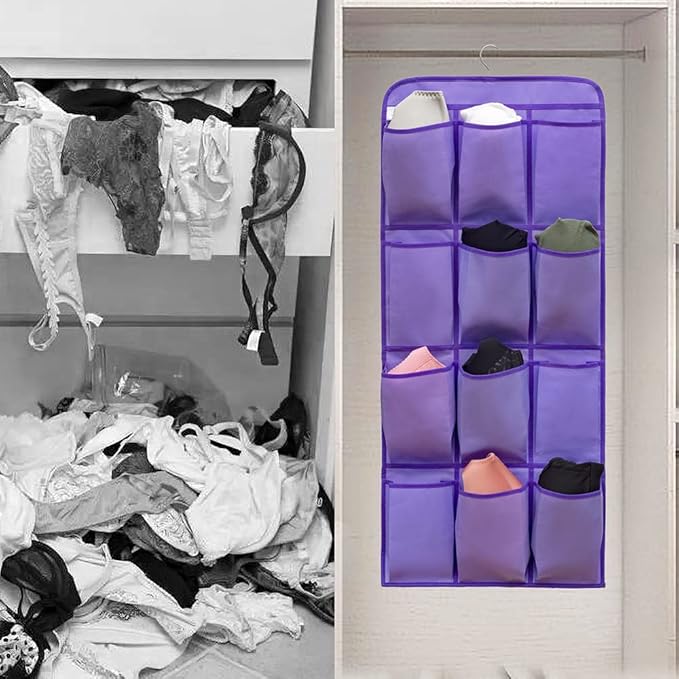 Dual Sided Hanging Shoe Organizer for Closet with 24 Large Pockets Hanging Shoe Rack Holder with Rotating Hanger (PURPLE)-NeatNest