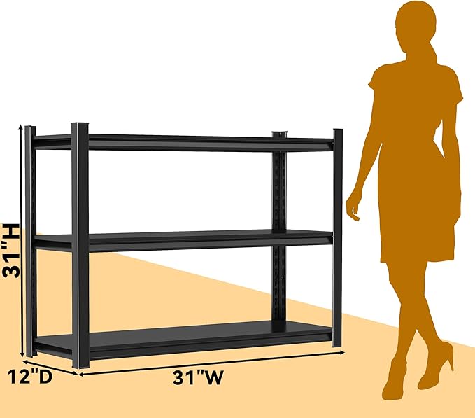 Garage Shelving, Storage Racks and Shelving, Basement Storage Shelves, Garage Storage Shelves, 3-Tier Metal Shelf,31W*12D*31H