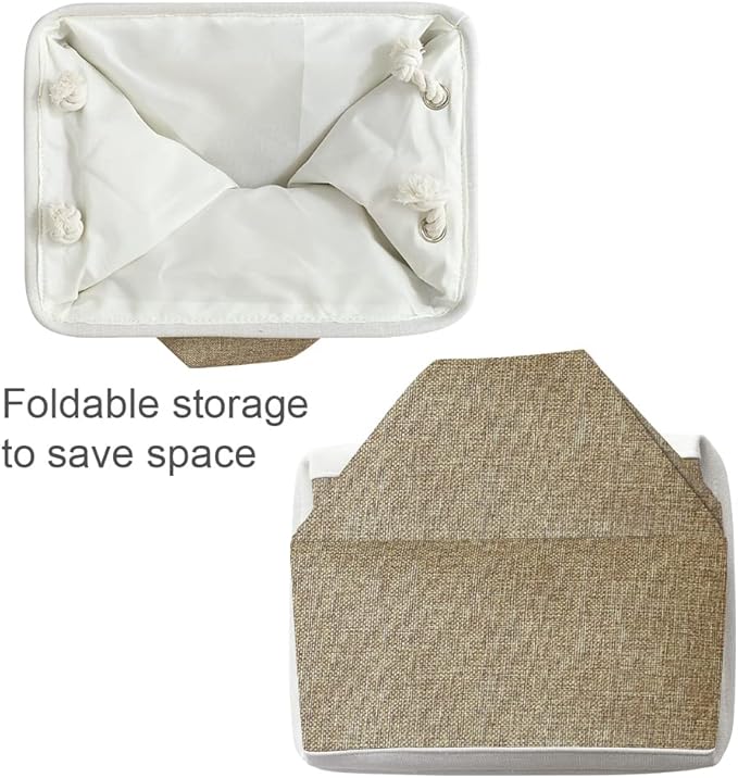 TheWarmHome Organization and Storage Basket for Gifts Empty - 16x12x12 inch Cube Storage bin 3 Pack Fabric Storage Cubes, Collapsible Baskets for Organizer Closet Cloth Gift Toy (White & Khaki)-NeatNest