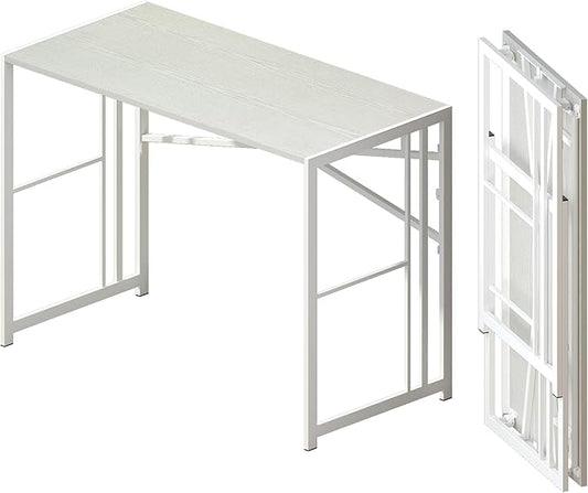 Folding Desk 40 inch Writing Gaming Computer Camping Table, No Assembly Required Home Office Desk, White-NeatNest