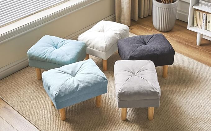 YMYNY 15.75" Small Footstool Ottoman, Footrest with Sponge Padded Seat, Step Stool for Sofa, Bedroom, Living Room, Entryway, Modern Change Shoes Stool, Wood Legs, Beige, UHBD023M