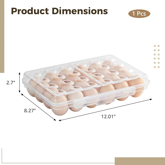 24-Count Egg Storage Box, Transparent Plastic Refrigerator Organizer, Stackable and Shockproof Design with Secure Lid, Ideal for Kitchen and Camping