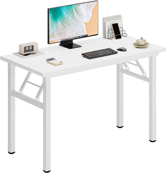 DlandHome Computer Desk Folding Table 39.4 inches Writing Desk for Small Space Folding Desk Laptop Desk No Assembly Required White&White-NeatNest