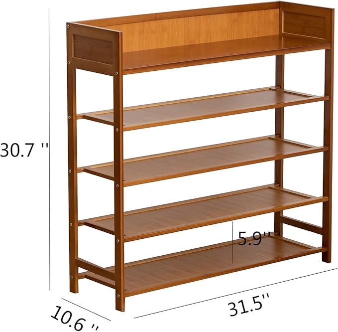 Shoe Rack Organizer, 5 Tier Bamboo Shoe Rack for Entryway, Front Door for Entryway,Closet and Bedroom Storage, Shoe Shelf（Brown）-NeatNest
