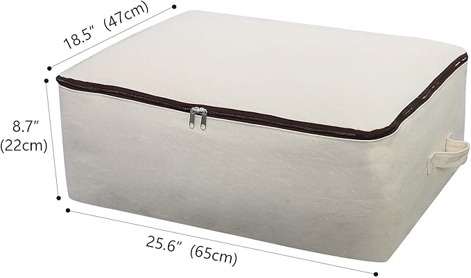 2PCS Canvas Storage Bag, 12OZ Thick Soft Breathable Closet Organizer for Beddings, Comforters, Pillows, Blankets, Clothes, 25.6×18.5×8.7inch, Beige-NeatNest