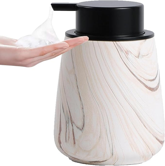 12Oz Foam Hand Soap Dispenser - Modern Ceramic Foaming Soap Dispenser with Easy-to-Press Pump, Reusable and Refillable Liquid Dish Soap Dispensers for Bathroom & Kitchen, Marble Brown-NeatNest