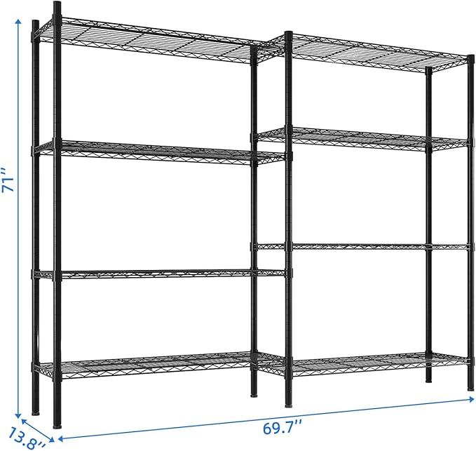 70.9'' Adjustable Storage Shelves Wire Shelving Unit Multiple Rows Shelving for Storage Rack Shelves for Storage Heavy Duty Garage Shelf Pantry Shelves Kitchen Shelving, Black24