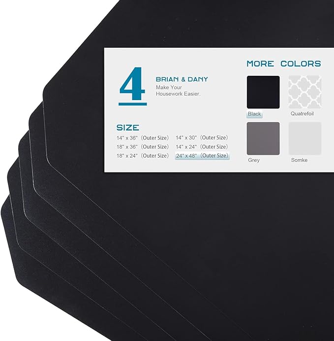 BRIAN & DANY Wire Shelf Liner 24" X 48", Heavy Duty Shelf Liners for Wire Shelving, Waterproof Protector Mats, Set of 4, Black-NeatNest