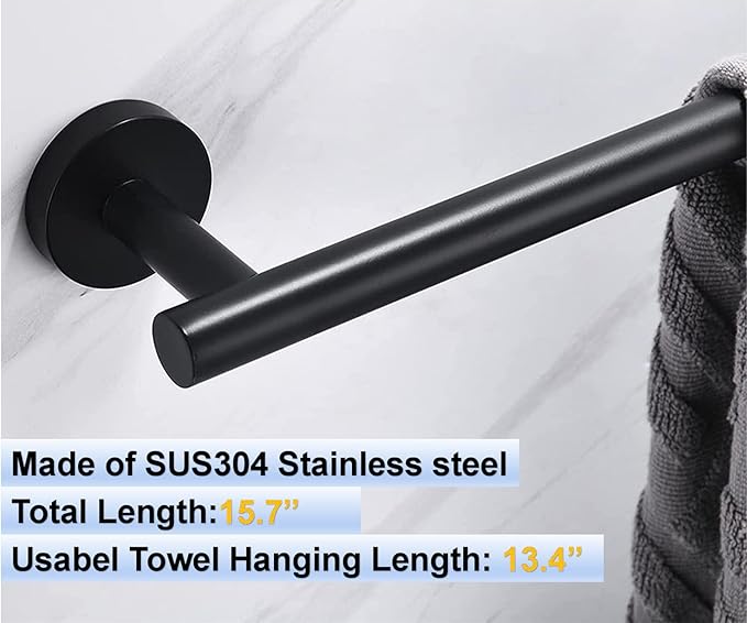 16 Inch Towel Bar for Bathroom 9/12/16/24/28/33 Inch Kitchen Hand Towel Holder Matted Black SUS304 Stainless Steel RUSTPROOF Wall Mount Towel Rod (1, Matted Black, 16 Inch)
