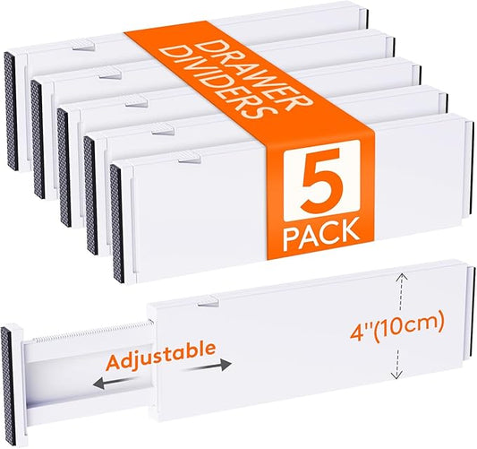 Lifewit 5 Pack Drawer Dividers Plastic 4" High, 13.5-22" Adjustable Drawer Organizers for Clothes, Expandable Dresser Separators in Bedroom/Bathroom/Kitchen/Fridge/Office Organization and Storage-NeatNest