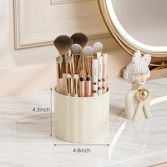 Makeup Organizer for Vanity with 2 Drawers,Countertop Rotating Makeup Brush Holder,Bathroom Organizer Holder,Cosmetic Display Case for Lipstick,Beauty,Skincare Organizer (Cream)-NeatNest