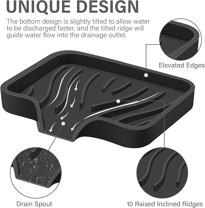 2PCS Self Draining Soap Holder,Spofit Silicone Soap Dish, Suitable for for Kitchen, Bathroom, Shower, Bath Tub,Soap Container (Black)-NeatNest