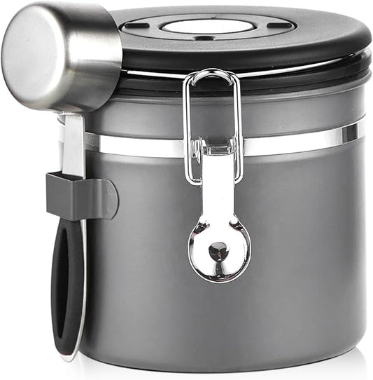 Bincoo Coffee Canister, Small Stainless Steel Coffee Bean Storage Container with Date Tracker, Airtight Coffee Canister with CO2 Valve & Free Scoop (800ML-Grey)-NeatNest