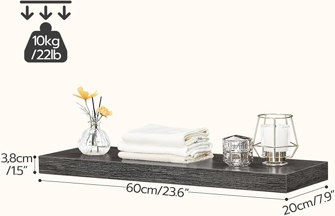 HOOBRO Floating Shelves for Wall, Wall Mounted Shelf Set of 2, 23.6" Hanging Shelf with Invisible Brackets, for Wall in Bathroom, Bedroom, Toilet, Kitchen, Living Room, Office, Charcoal Gray BC60BJ01-NeatNest