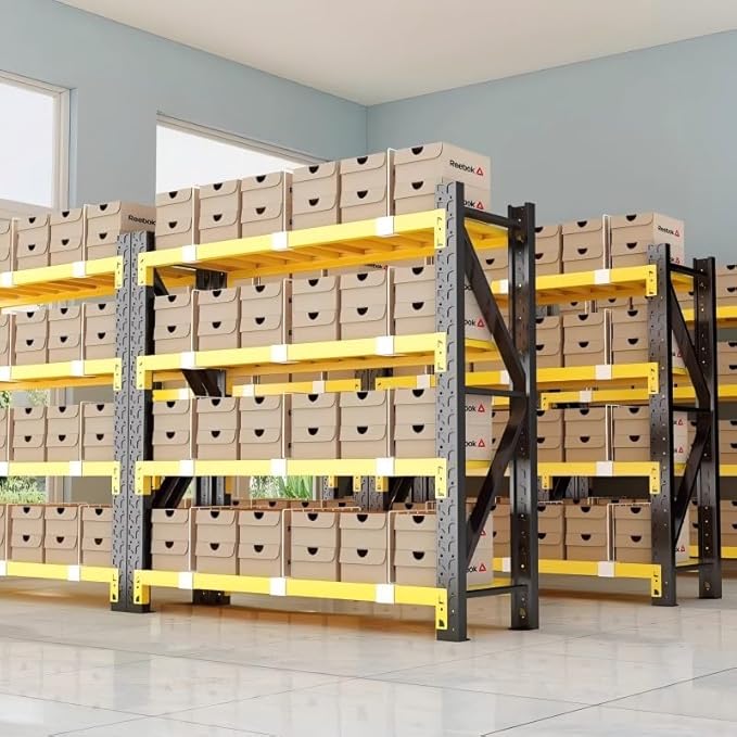 32" W Garage Shelving,4-Tier Heavy Duty Storage Shelves Unit with Adjustable Metal Shelf for Warehouse,Basement,Workshop,3200LBS,32" W x 20" D x 79" H,Black&Yellow-NeatNest