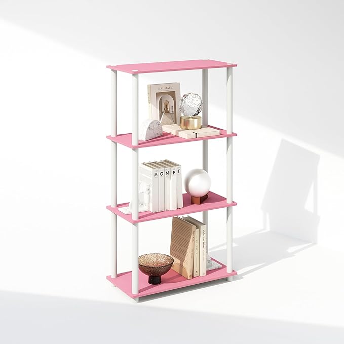 Furinno Turn-N-Tube 4-Tier Multipurpose Bookshelf, Bookcase, Pink/White-NeatNest