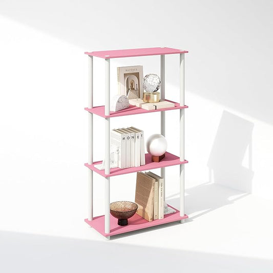 Furinno Turn-N-Tube 4-Tier Multipurpose Bookshelf, Bookcase, Pink/White-NeatNest