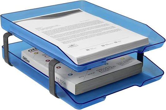 Acrimet Traditional 2 Tier Letter Tray, Front Load Design, A4 Letter Size, Desktop Organizer (Plastic) (Clear Blue Color)-NeatNest