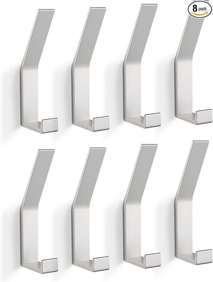 Coat Rack Hooks Wall Mounted, Silver 8Packs, KYOEON Bath Towel Rope Hooks for Kitchen, Door, Cabinet, Bathroom, Foyers, Hallways, and Bedrooms-NeatNest