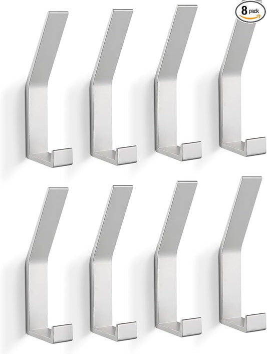 Coat Rack Hooks Wall Mounted, Silver 8Packs, KYOEON Bath Towel Rope Hooks for Kitchen, Door, Cabinet, Bathroom, Foyers, Hallways, and Bedrooms-NeatNest