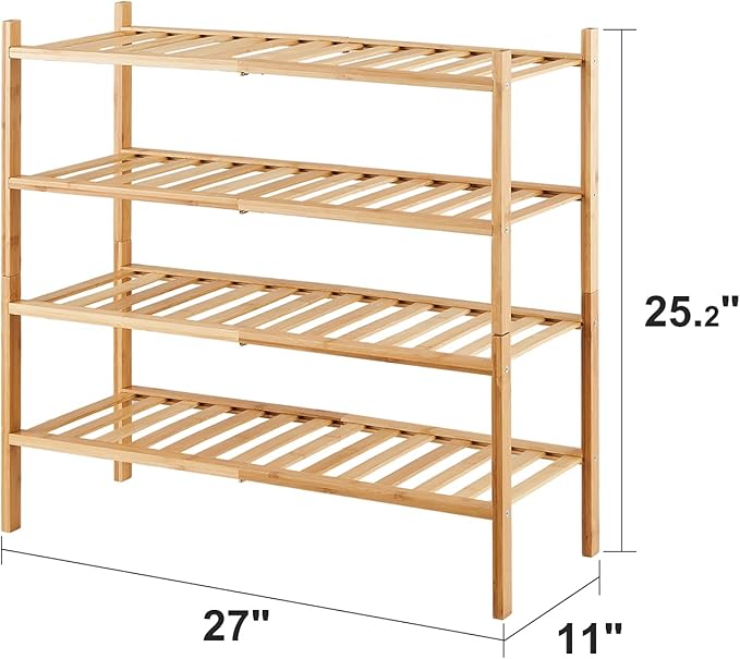 4-Tier Bamboo Shoe Rack for Entryway, Stackable | Foldable | Natural, Shoe Organizer for Hallway Closet, Free Standing Shoe Racks for Indoor Outdoor-NeatNest