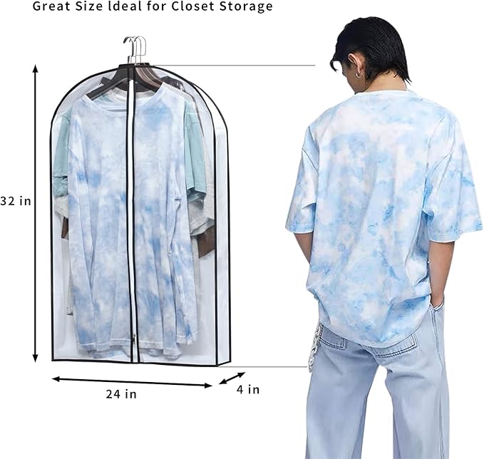 Hanging Clothes Storage with 4" Gusseted Garment Covers (Set of 6) - Clear Suit, Sweater, Shirt, Jacket Protectors for Closet - 24"x 32"x 4" / 6 Pack-NeatNest