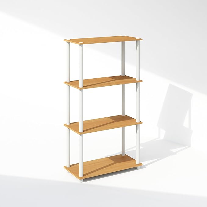 Furinno Turn-N-Tube 4-Tier Multipurpose Bookcase, Beech/White-NeatNest