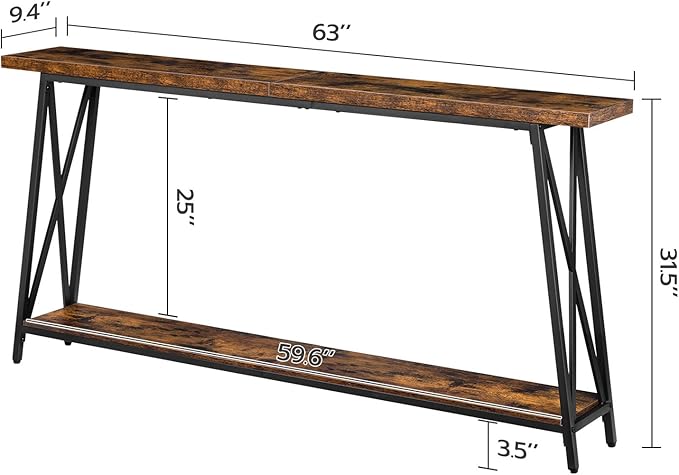 Console Table, 63" Industrial Entryway Table, Extra Long Sofa Table Behind Couch, X-Shaped Support, for Entryway, Hallway, Living Room, Rustic Brown CTHR4801Z-NeatNest