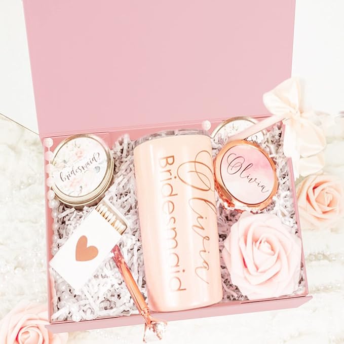 Aimyoo Pink Collapsible Gift Box with Magnetic Closure Lids 10.5x7x3 in, Bridesmaid Groomsman Proposal Boxes, Rectangle Storage Box 1 Pack-NeatNest